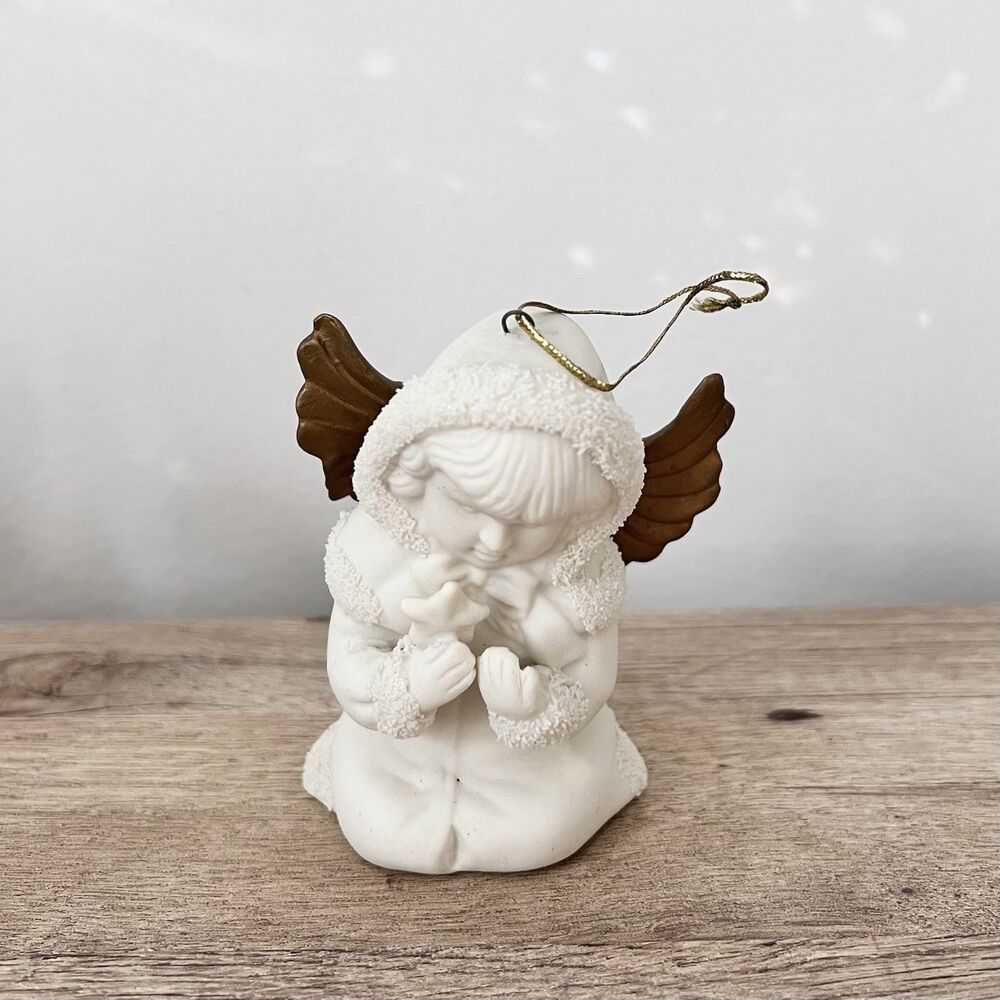 Brinn Bisque Vintage Set Of 4 Angels Christmas Ornaments Gold Wings 3 1/4” - Picture 3 of 11